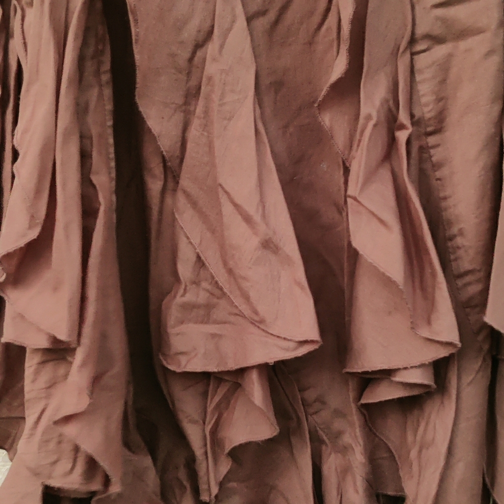 Brown wrap skirt , lots of raw ruffle hems.